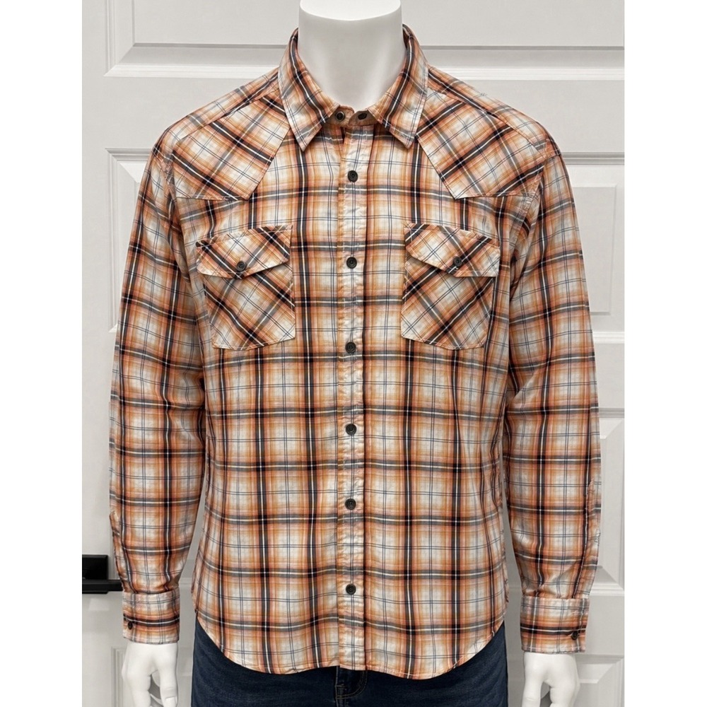 ANGELA LITRICO Men's Long Sleeve Button Down Shirt Orange Plaid Large L 41/42